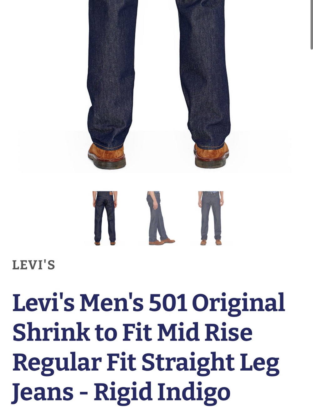 Levi's button fly - shrink to fit jeans. Size 34x34 Dark blue rigid indigo color - Picture 2 of 7